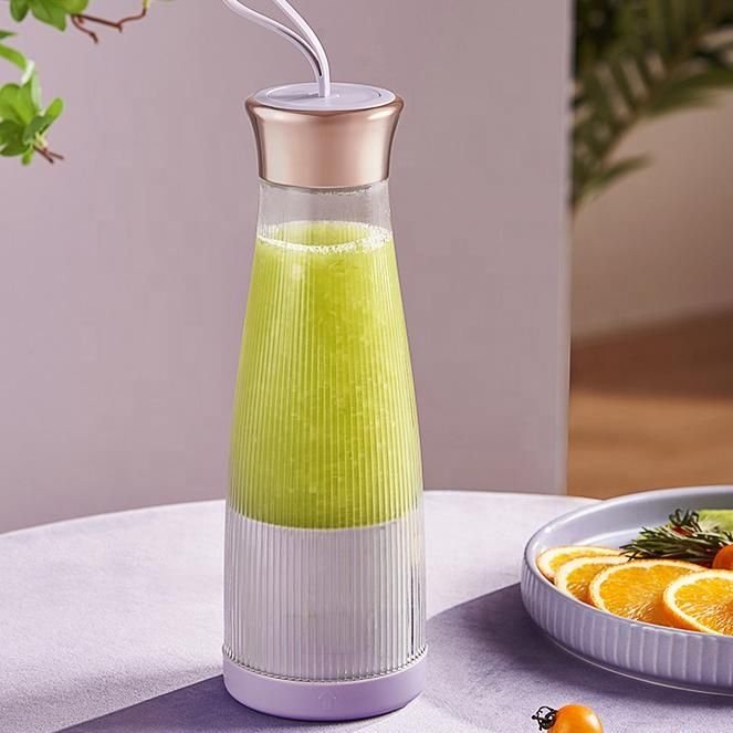 Rechargeable blender cup in purple with USB charging and non-drip spout